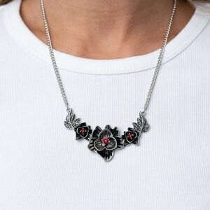 Floral Silver-Tone Necklace Swt with Pink & Hematite Accents